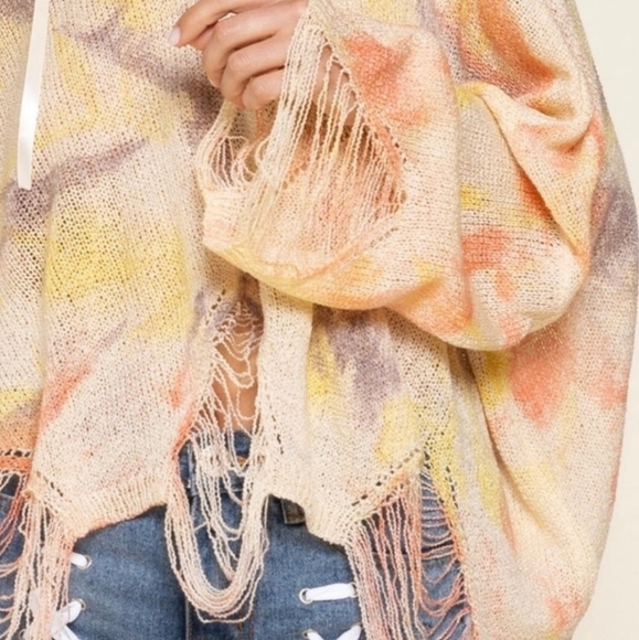 Tie Dye POL Distressed Lightweight Hooded Sweater - Picture 5 of 11